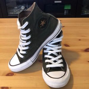 Olive green Chuck Taylor high top Converse All Star. Size 3 or Woman’s 5